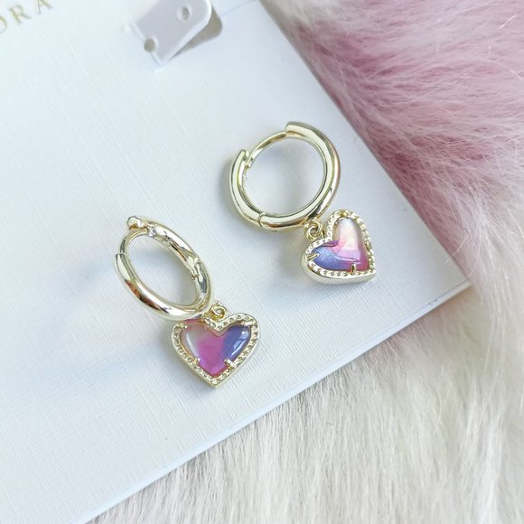Gold Ari Heart Watercolor Illusion Huggie Earrings - Picture 2 of 3